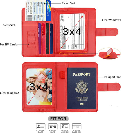 Melsbrinna Rfid Passport Holder for Travel women/Men, Cute Passport Wallet Rfid Blocking Card Slots, Rfid Passport Cover/CaseTravel Wallet, Passport Book Holder (1, Red2)