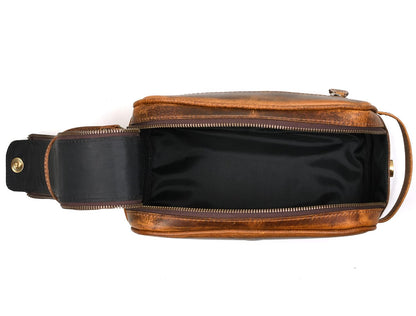 10" Premium Leather Toiletry Travel Pouch With Waterproof Lining | King-Size Handcrafted Vintage Dopp - Kit ~ Gift for Father's Day By Aaron Leather Goods (Copper)