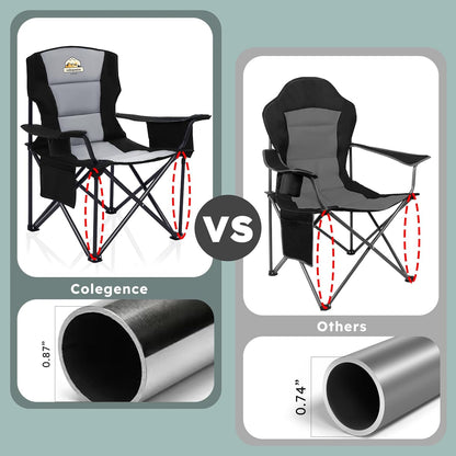 Oversized Folding Camping Chairs - 450 LBS Support Heavy Duty Camp Chair with Padded Cushion, Portable Outside Chairs with Carry Bag，Cooler, Cup Holder for Outdoor, Lawn, Sports - Black