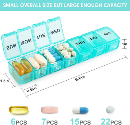 Small Pill Organizer 2 Times a Day, 2 Pack 7 Day Pill Box 1 Time a Day, Travel Friendly Day Night Vitamin Organizer, Weekly AM PM Pill Case Container