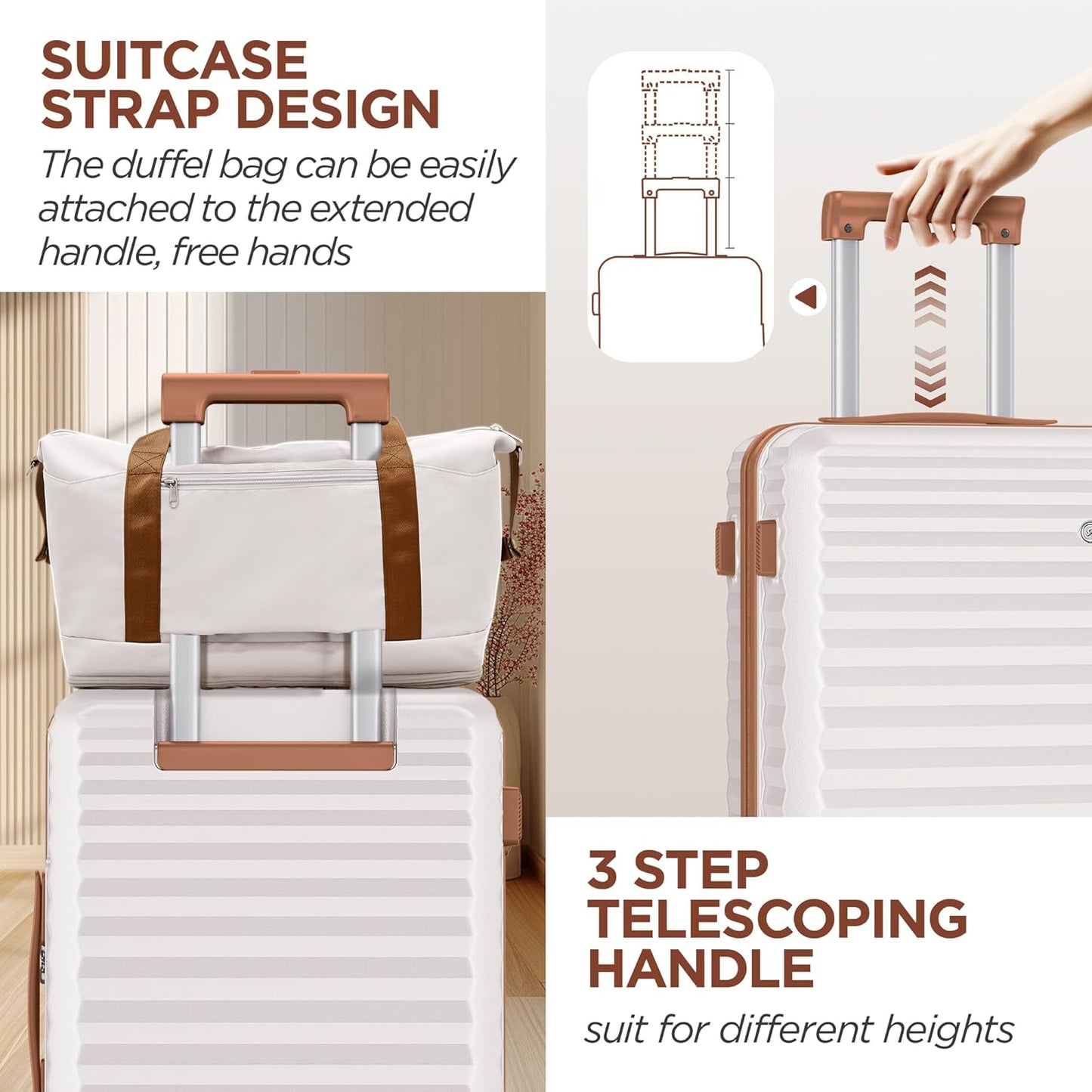 SHOWKOO Luggage Sets 3 Piece Hardside Expandable Suitcase with Double Spinner Wheels Tsa Lock, (Beige White, 5 piece set)