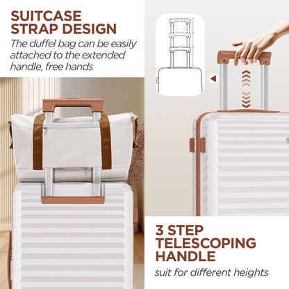 SHOWKOO Luggage Sets 3 Piece Hardside Expandable Suitcase with Double Spinner Wheels Tsa Lock, (Beige White, 5 piece set)