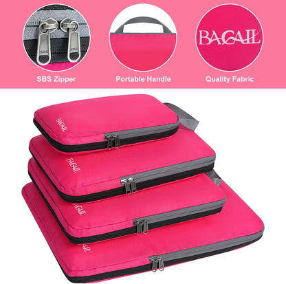 BAGAIL 4 Set/6 Set/8 Set Compression Packing Cubes Travel Accessories Expandable Packing Organizers (Cloth Pattern, 4-Fuchsia)