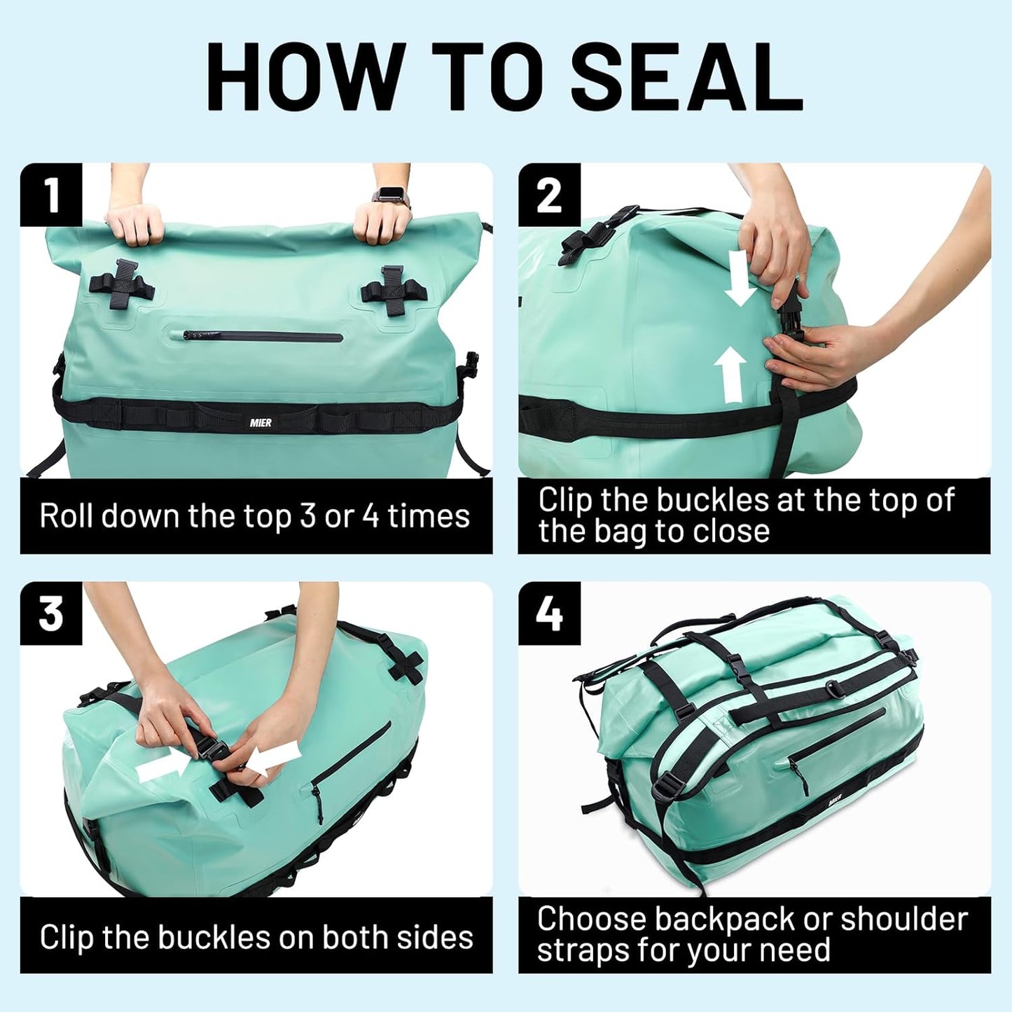 MIER Large Waterproof Duffel Bag Rolltop Dry Backpack Duffle Bags for Kayaking, Rafting, Boating, Swimming, Camping, Travel, Gym, Beach, 60L/80L
