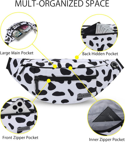MAXTOP Large Crossbody Fanny Pack with 4-Zipper Pockets,Gifts for Enjoy Sports Festival Workout Traveling Running Casual Hands-Free Wallets Waist Pack Phone Bag Carrying All Phones