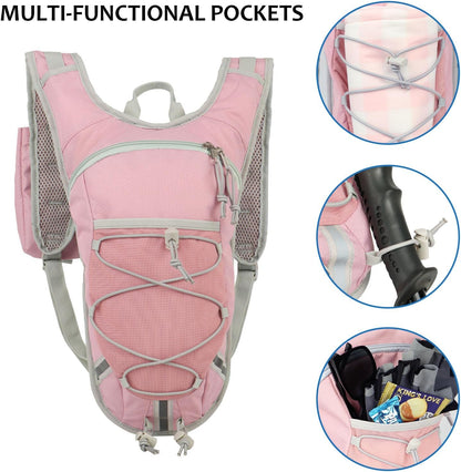 Lightweight Hydration Backpack 2L Water Bladder Pack for Running, Cycling, Hiking – Anti-Theft Water Backpack with Phone Holder, Trekking Pole Holder & Reflective Strips for Men & Women