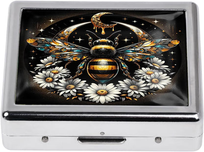 Cute and Stylish Metal Pill Box - Compact Portable Pill Organizer with 8 Compartments, Food-Grade Divider, Ideal for Travel, Vitamins, Jewelry, Cosmetics (Celestial Bee)