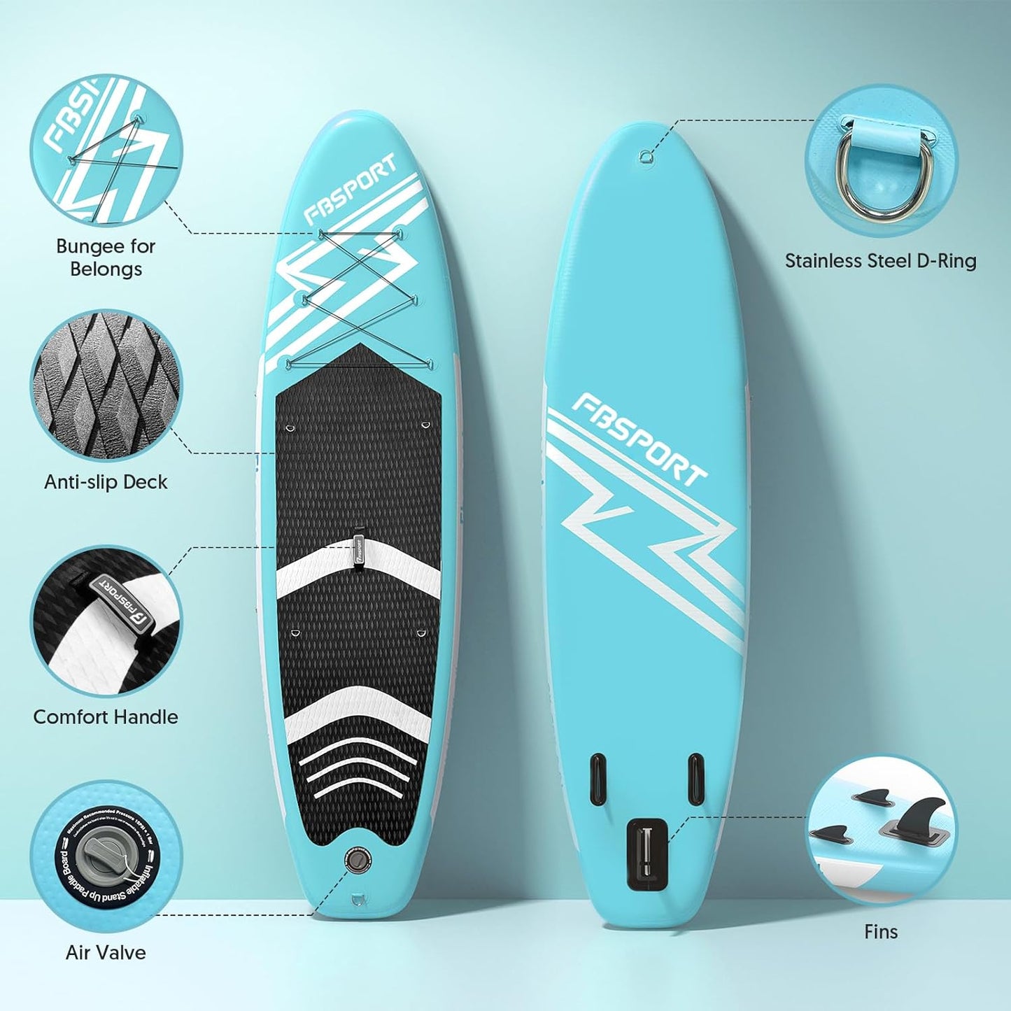FBSPORT 11' Premium Stand Up Paddle Board, Yoga Board with Durable SUP Accessories & Carry Bag | Wide Stance, Surf Control, Non-Slip Deck, Leash, Paddle and Pump for Youth & Adult