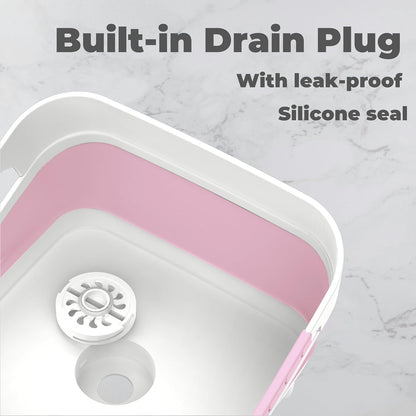 Wash Basin for Baby Bottles, Foldable, Versatile Wash Tub for Kitchen, RV, Outdoor Camping Sink, Sturdy & Easy to Clean, Space Saving Plastic Dish tub (Pink)
