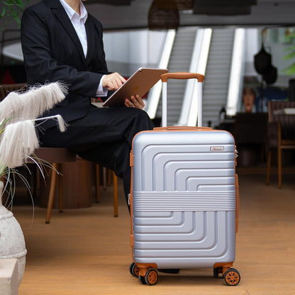 Romswi Expandable 24" Checked Luggage,Medium Hardshell Suitcase with Double Spinner Wheels for 20% More Space, Airline Approved Lightweight Hardside Luggage, Scratch-Resistant & YKK Zipper,Silver