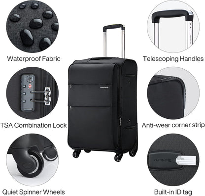 Hanke 20 Inch Expandable Carry On Luggage 22x14x9 Airline Approved Softside Suitcases with Wheels Lightweight Travel Luggage Rolling Suitcase with Lock for Men and Women.(Dark Gray)