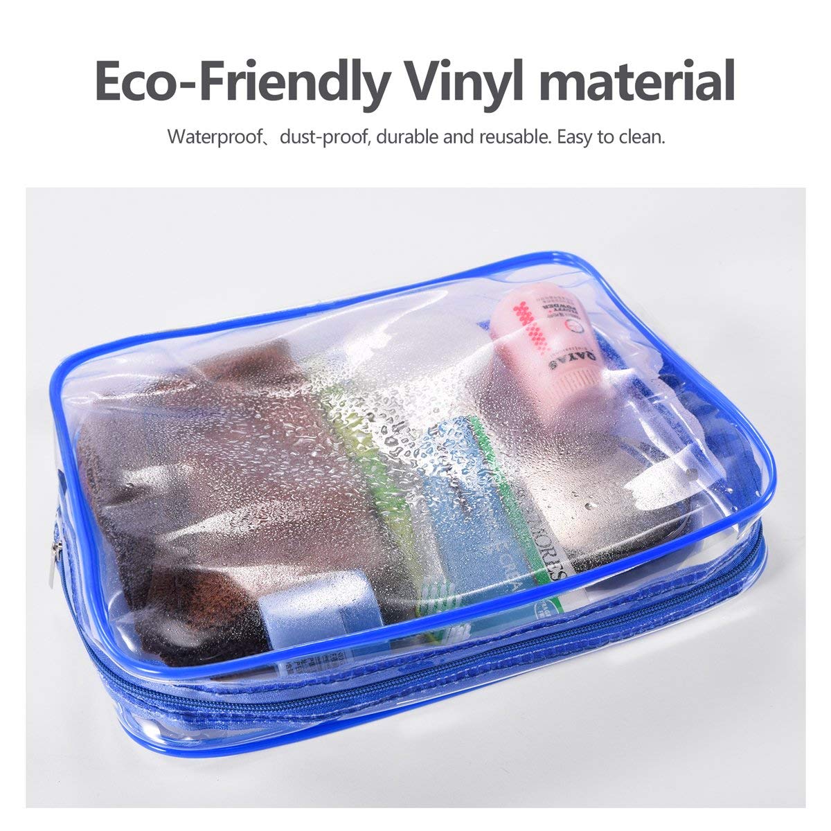 5Pcs Crystal Clear PVC Travel Toiletry Bag Kit for Women Men, Waterproof Vinyl Packing Organizer Storage Bags with Zipper Handle Straps, Cosmetic Pouch Carry on Airport Airline Compliant Bag Handbag