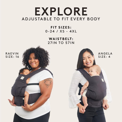 Baby Tula Explore Carriers - Breathable Baby Carrier Newborn to Toddler - Adjustable Toddler Carrier - Multiple Ergonomic Positions Front and Back - Ergonomic Fit for 7-45 lb - Mesh, Overcast
