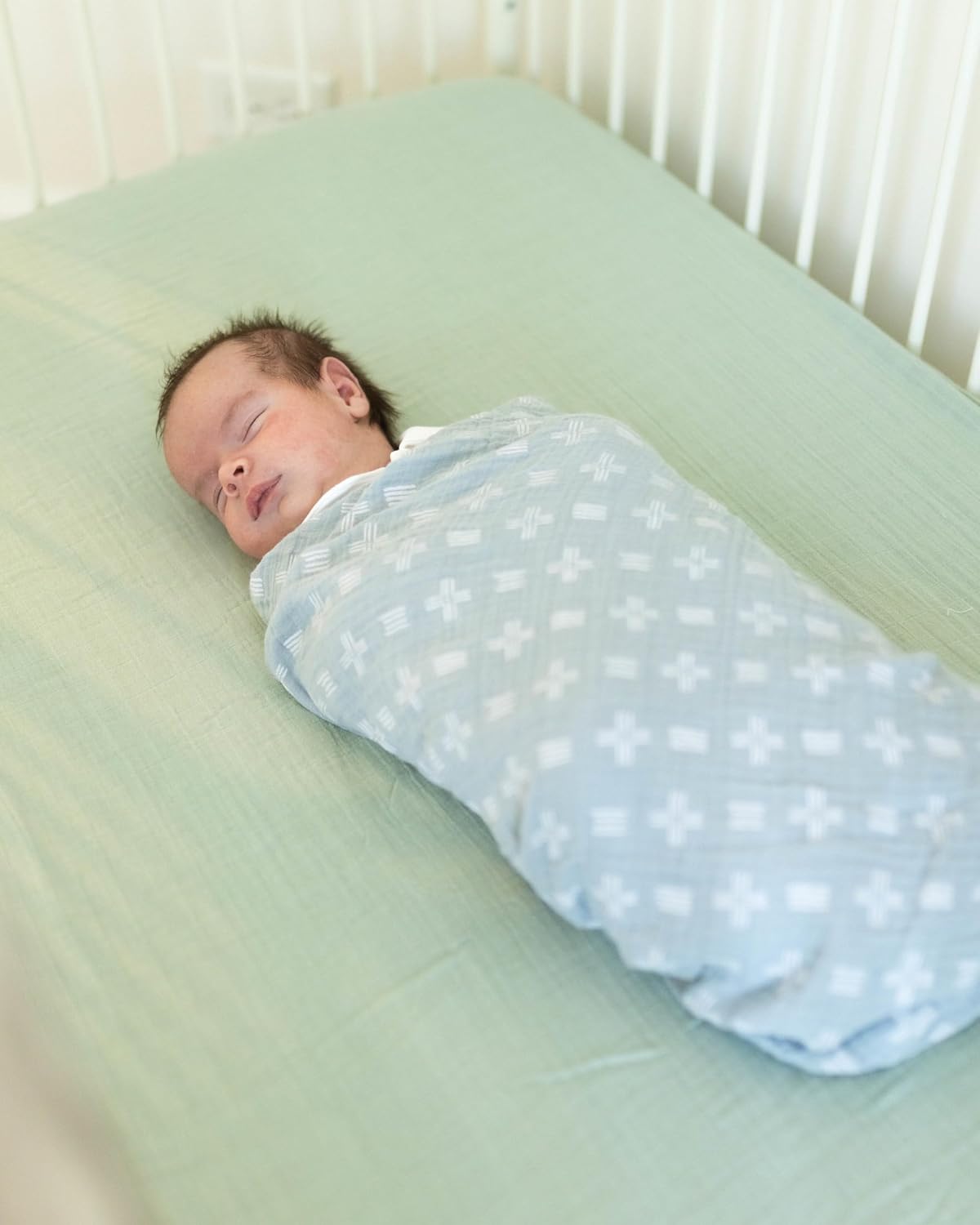 Crane Baby Fitted Sheet, Soft Cotton Fitted Sheet for Cribs and Nurseries, Evergreen, 28”w x 52”h x 9”d