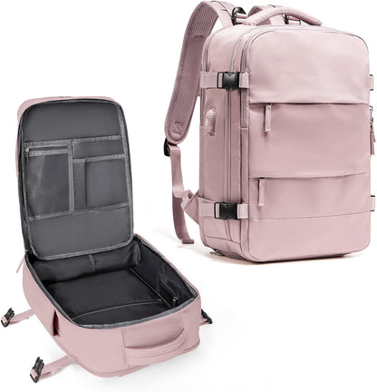 coowoz Large Travel Backpack For Women Men,Carry On Backpack Flight Approved,Hiking Backpack Waterproof Outdoor Rucksack Casual Daypack Fit 15.6 Inch Laptop Shoes Compartment (Pink Purple-L)