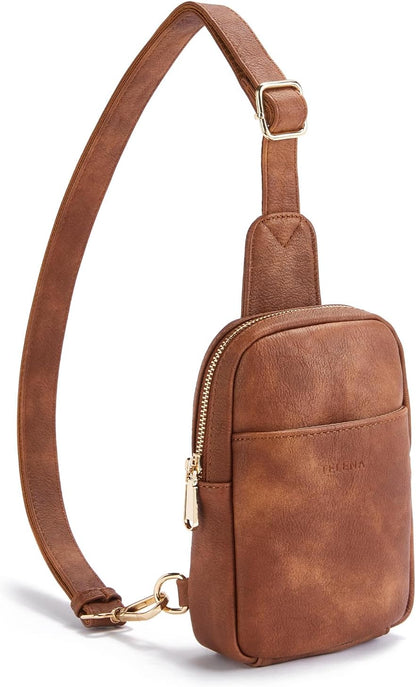 Telena Small Sling Bag for Women Leather Crossbody Fanny Packs Chest Bag for Women