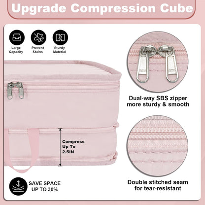 Extra Large Compression Packing Cubes for Travel Essentials, 2 Pack Expandable Travel Cubes for Packing Bags Suitcase Organizer, Pink