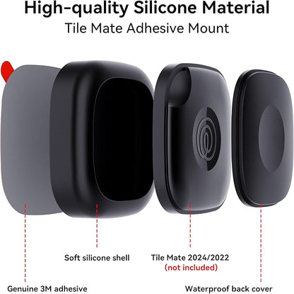 4 Pack for Tile Life360 Mate 2024/2022 Bluetooth Tracker Adhesive Mount, Silicone Waterproof Case with 3M Adhesive Sticker Stick on Car/Bike/Luggage, Hidden Tile Mate Full Protective Holder Anti-Lost