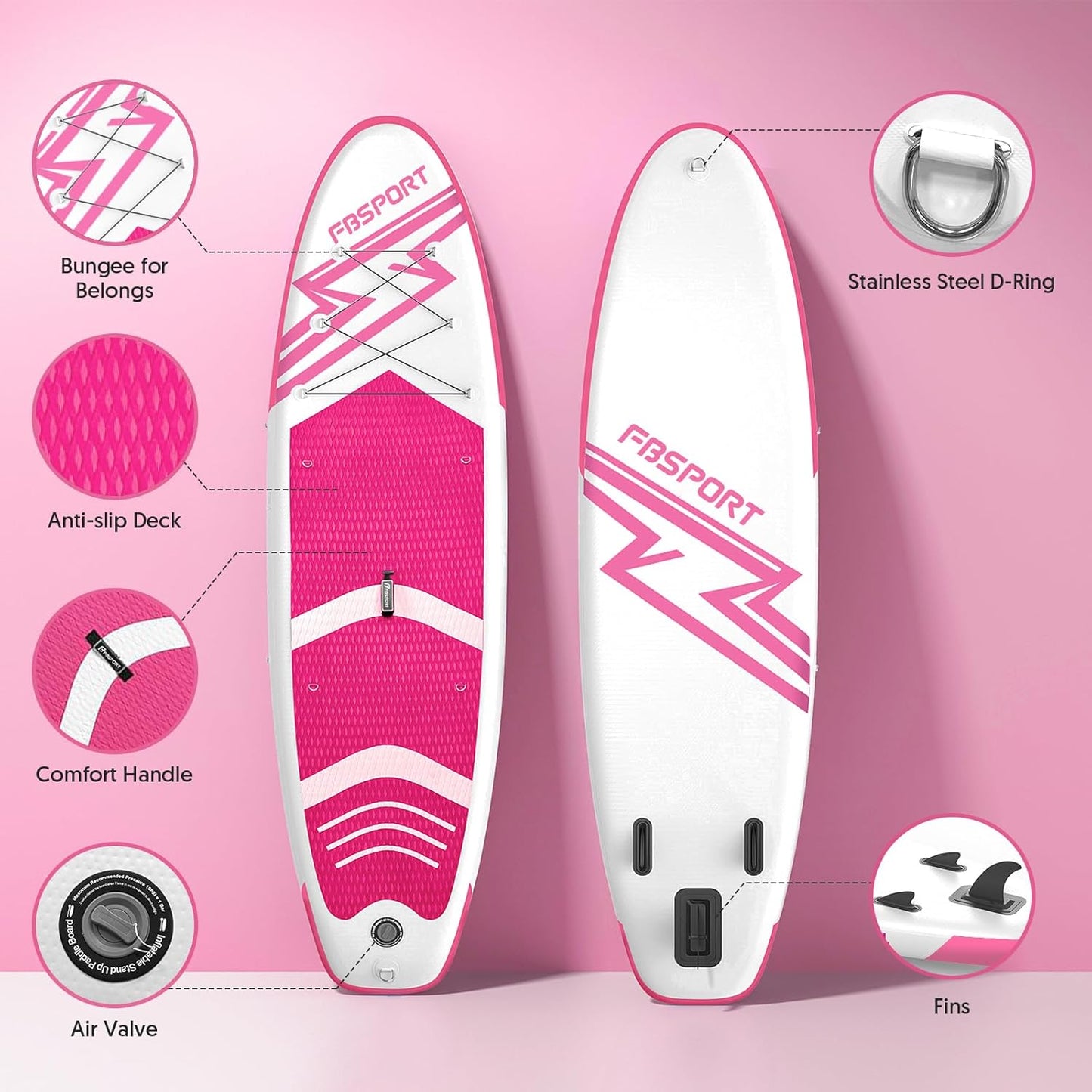 FBSPORT 11' Premium Stand Up Paddle Board, Yoga Board with Durable SUP Accessories & Carry Bag | Wide Stance, Surf Control, Non-Slip Deck, Leash, Paddle and Pump for Youth & Adult