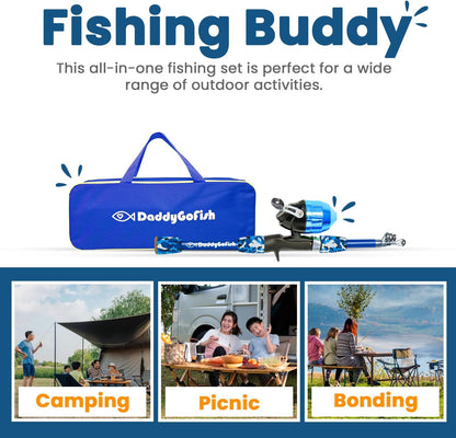 DaddyGoFish Kids Fishing Pole - Rod Reel Combo Tackle Box Starter Set - First Year Small Gear Kit for Boys Girls Toddler Youth Age Beginner Little Children