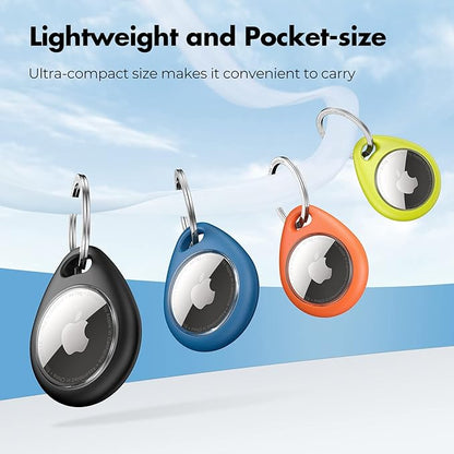 UNBREAKcable for Apple AirTag Holder - 4 Pack [Fit Tightly Design] [Easy to Install] [Hold Air Tag Securely] Waterproof TPU Shell Protective Case with 304 Stainless Steel Keychain Key Ring