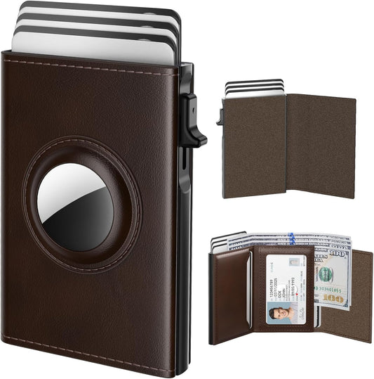 typecase Mens Wallet Card Holder for AirTag: Leather Smart Wallet for Men Compatible with Apple Air Tag, RFID Blocking, Slim, Minimalist - 9-14 Card Capacity | ID Window | Cash Slot (Dark Brown)