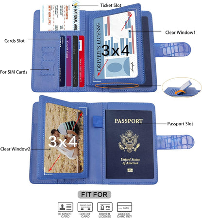 Melsbrinna Rfid Passport Holder for Travel women/Men, Cute Passport Wallet Rfid Blocking Card Slots, Rfid Passport Cover/CaseTravel Wallet, Passport Book Holder (1, Blue3)