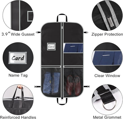 Zilink Upgrade 43" Garment Bag for Suit, Leather,Fur, Mink Coat and Sweater with 3.9" Gusset and Stable Buckles Heavy Duty, Hanging, Breathable, Foldable Travel and Wardrobe Clothes Protector