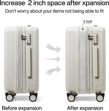 Hanke Expandable Hardshell Luggage Sets 3 piece Carry on Luggage with Wheels Suitcases Lightweight Checked Travel Luggage Rolling Large Suitcase Travel Luggage Bag Woman Men 20/24/29 Inch(Ivory White)