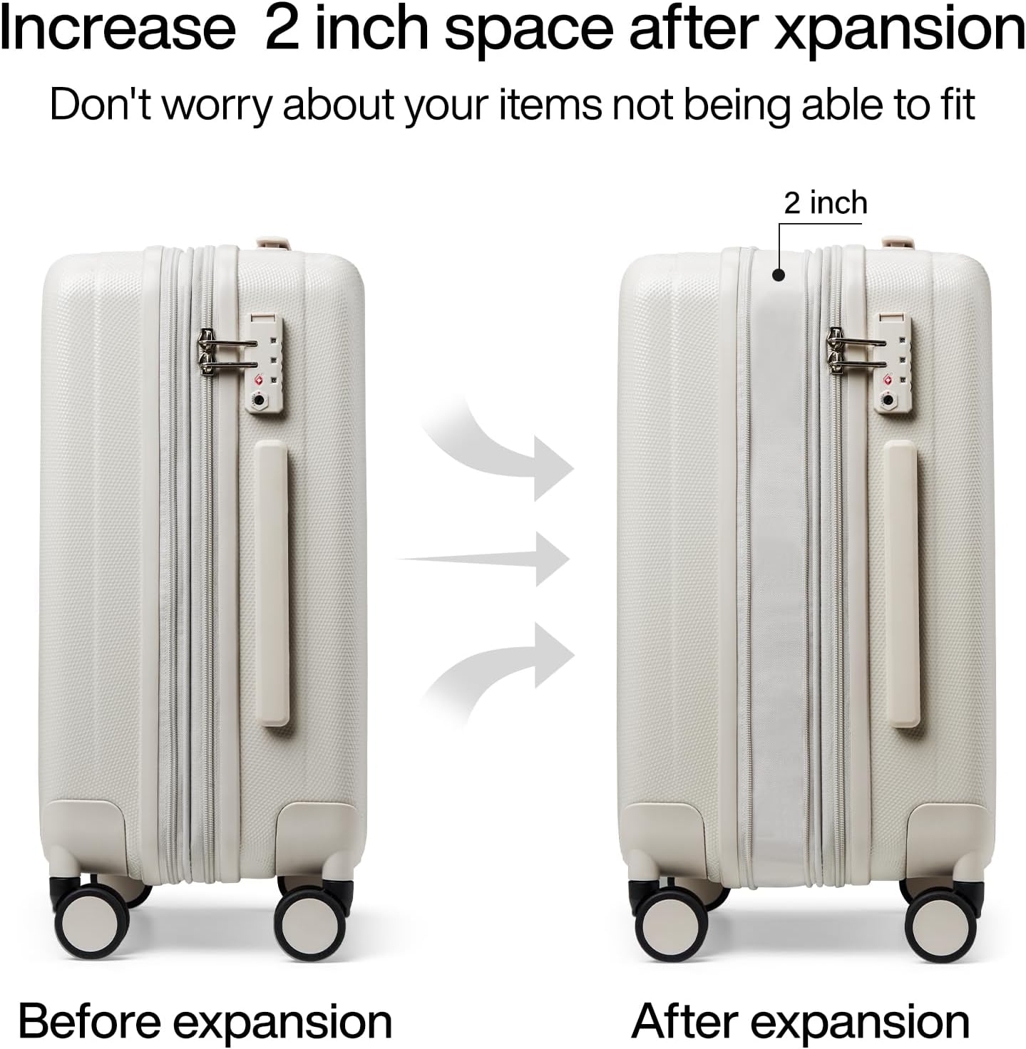 Hanke Expandable Hard Shell Luggage Sets 2 piece Carry On Luggage with Wheels Suitcases Lightweight Checked Travel Luggage Rolling Large Suitcase Travel Luggage Bag Woman Men 20/29 Inch(Ivory White)