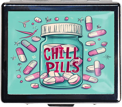 Cute and Portable Metal Pill Organizer – 8 Compartments, Elegant Chrome Finish, Ideal for Travel and Daily Use (Chill Pills Fun)