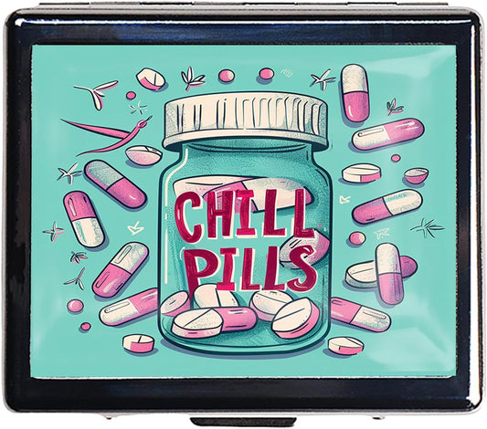 Cute and Portable Metal Pill Organizer – 8 Compartments, Elegant Chrome Finish, Ideal for Travel and Daily Use (Chill Pills Fun)