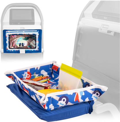 Lusso Gear Kids Airplane Tray Cover with Pockets - Airplane Essentials for Toddlers - Kids Travel Tray for Plane or Train - Organize Toys, Snacks - Tablet Holder - Flying Must Have (Airplanes Pattern)