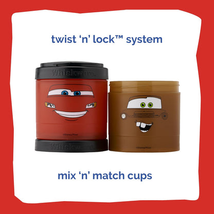 Whiskware Disney Pixar Stackable Snack Containers for Kids and Toddlers, 3 Stackable Snack Cups for School and Travel, Cars Lightning McQueen and Mater