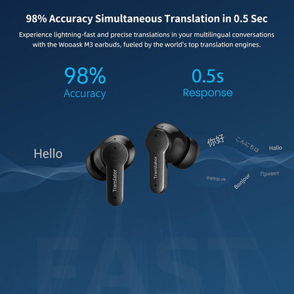 AI Translation Earbuds 3-in-1 Language Translatior Device 144 Languages & Accents Online Translation Real Time Long Battery Life, Suitable for Travel Business Black M3 Online Translation