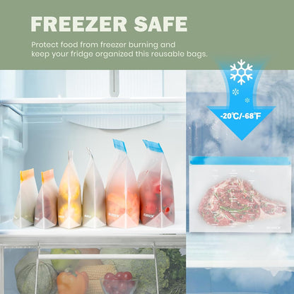 Dishwasher Safe Reusable Storage Bags Stand Up - BPA Free Reusable Sandwich Bags - Leakproof Gallon Freezer Bags, Silicone Food Storage Bags - Multicolor 5 Gallon + 6 Sandwich + 5 Snack Bags