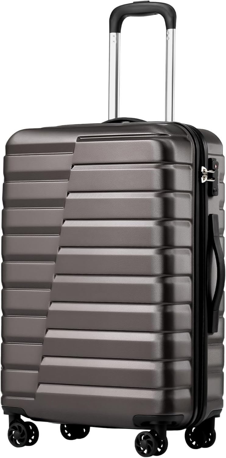 Coolife Carry On Luggage Airline Approved with Wheels Hard Shell Suitcase Spinner TSA Lock Telescopic Handle 20-inch,Gray