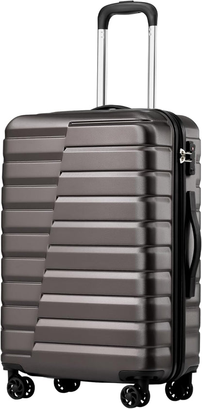 Coolife Carry On Luggage Airline Approved with Wheels Hard Shell Suitcase Spinner TSA Lock Telescopic Handle 20-inch,Gray