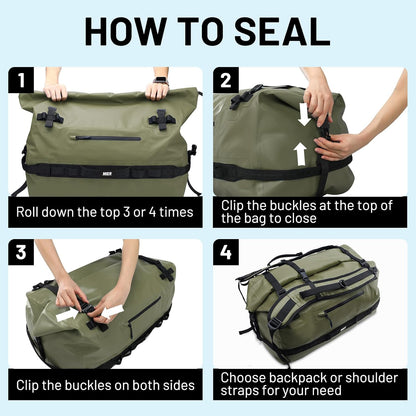 MIER Large Waterproof Duffel Bag Rolltop Dry Backpack Duffle Bags for Kayaking, Rafting, Boating, Swimming, Camping, Travel, Gym, Beach, 60L/80L