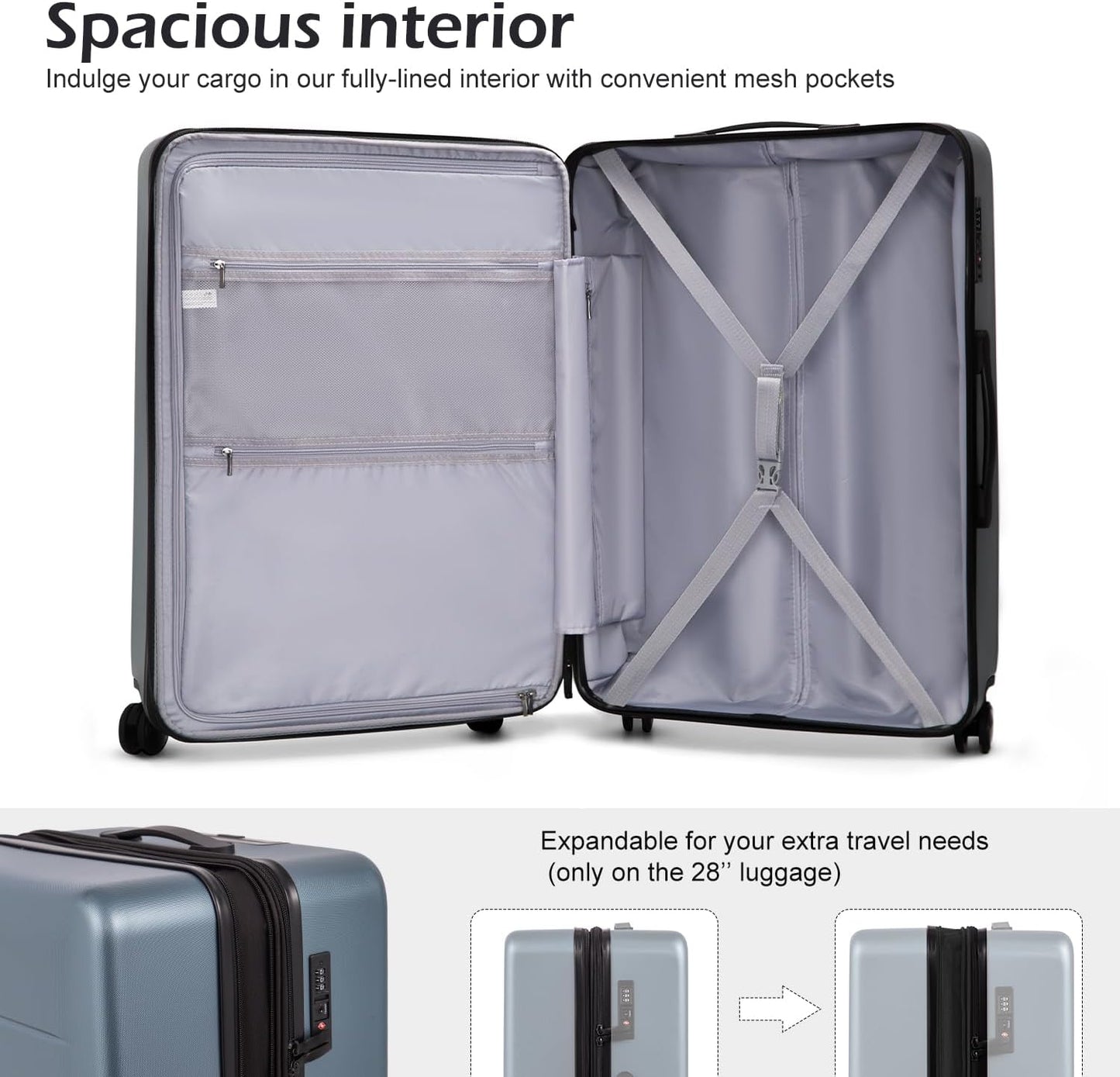 Coolife Luggage Suitcase Piece Carry On ABS+PC Spinner Trolley with pocket Compartmnet(Night navy, 20in(carry on))
