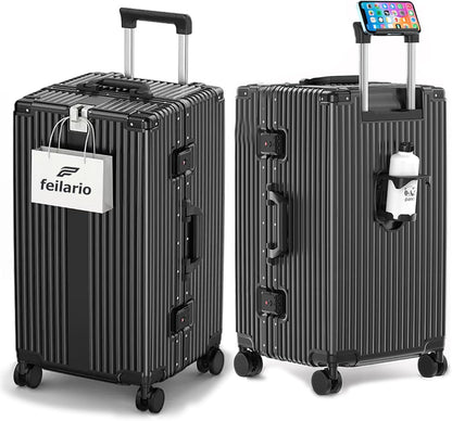 feilario 30in Super Large Captain Aluminum Frame Hardside Spinner Wheels Luggage, Removable Wheels Zipperless Checked Suitcase with Cup Holder/Phone Holder