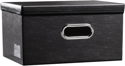 PRANDOM Collapsible Storage Box with Lid [1-Pack] Leather Fabric Foldable Storage Bin Organizer Container Basket Cube with Cover for Home Bedroom Closet Office Nursery Black (13.6x9.6x6.9)