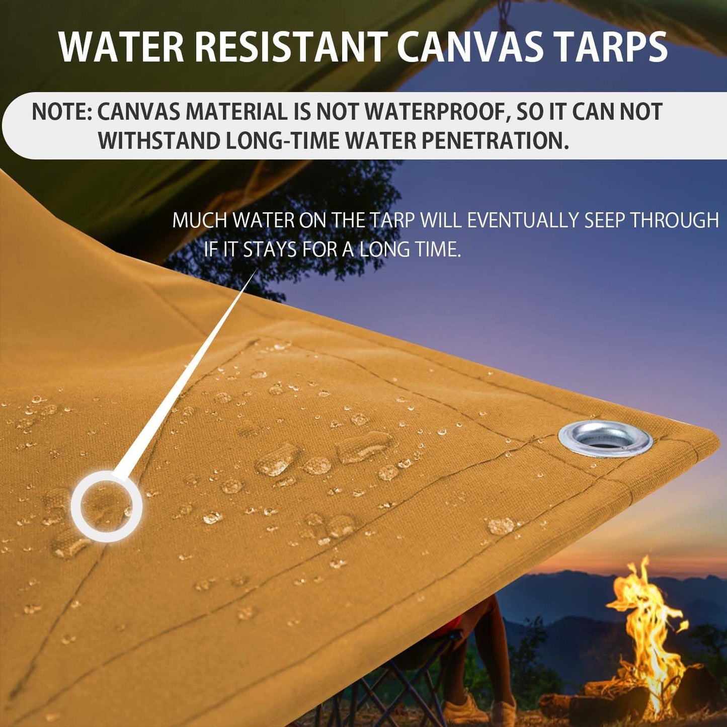 FoundGo 12x24ft Canvas Tarp 22 Mil Tarps 14 oz Canvas Tarpaulin Heavy Duty Cloth Water/UV Resistant Cover with Rustproof Grommets & Ropes for Cars,Roofs,Boats,Camps,Sunshades，Moisture Barrier -Tan
