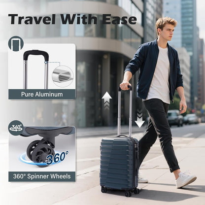 Coolife Carry On Luggage Airline Approved with Wheels Hard Shell Suitcase Spinner TSA Lock Telescopic Handle 20in-Wine Red
