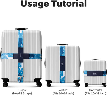 Luggage Straps for Suitcases,Adjustable Luggage Elastic Belt, Travel Essentials for Airport,Station, Vibrant Designs, (Azure Ocean)
