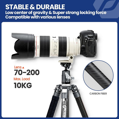 Fotopro 62 Inch Carbon Fiber Tripod for Camera Ultralight Travel Camera Tripod Max Loads Up 22lbs X-Aircross 3 Grey