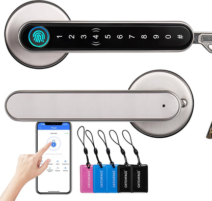 [Upgrade] Smart Lock,CATCHFACE Fingerprint Door Lock TTLock Smart Door Knob Smart Door Handle Digital Door Lock Fingerprint/Code/Card/Key-Ideal for Front Door Hotel Office Office