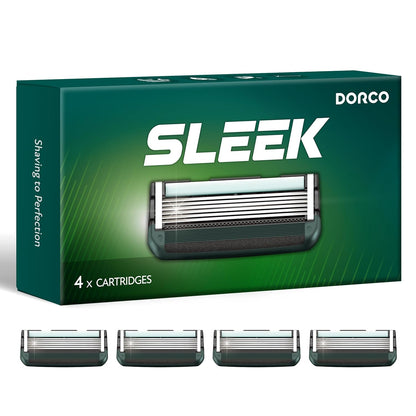 DORCO SLEEK Six Blade Razor System with Multi-Flex Technology Refill Set, Precision Shaving Razor Replacement Cartridge (4 Pack)