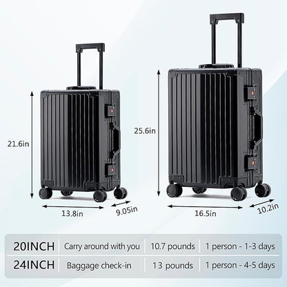 YYW Aluminum Carry-On Luggage Airline Approved Lightweight Suitcase with TSA Lock and Silent Wheels, Hardshell Spinner Business Travel (Black, 24in)