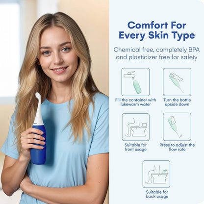 HappyPo The Original XL Butt Shower - Portable Bidet with 50% More Volume - The Easy-Bidet 2.0 Replaces Wet Wipes and Shower Toilet - Portable Bum Spray for Travel - Dark Blue